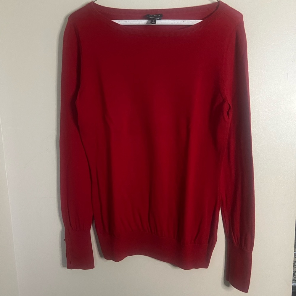 Talbots S Red Wool Sweater W/ Button Sleeve EUC